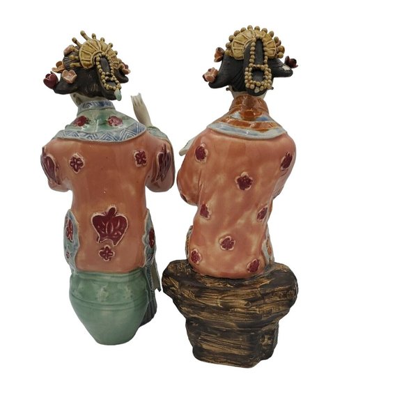 Shiwan Shi Wan Porcelain Figurines Ladies  Musicians Geisha Seated Chinese Women - Picture 3 of 12